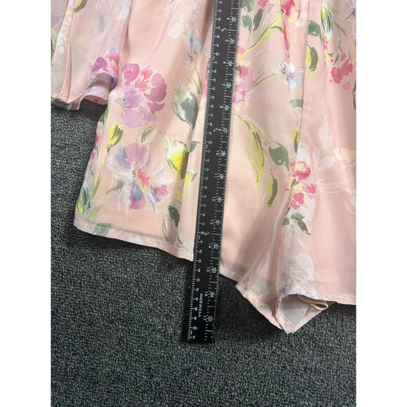 Guess Floral Wrap Darla Romper Womens Size L Pink Bell Sleeves V-Neck *NO BELT - Picture 11 of 11